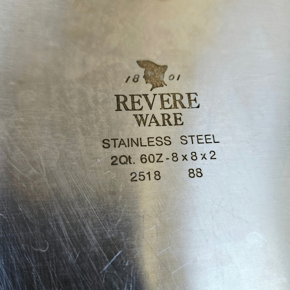 Vintage Revere Ware 1801 Stainless Steel 8x8x2 Square Cake Pan 2518 USA Bakeware - Picture 4 of 6